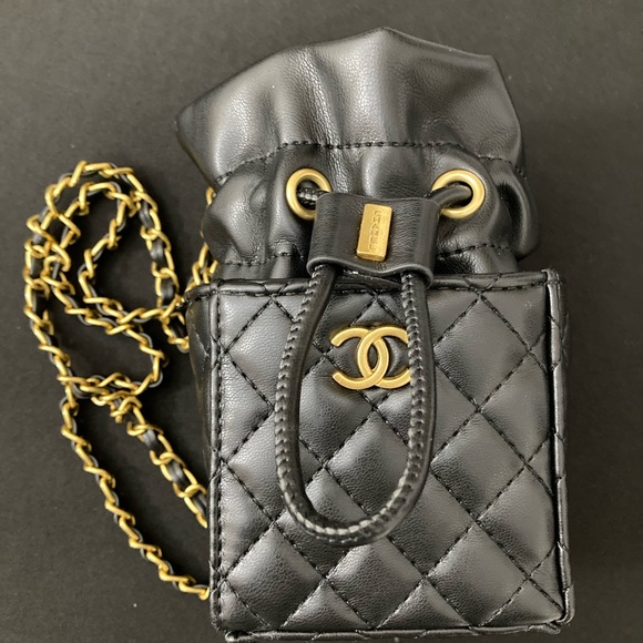 Chanel Black Quilted Leather Mini Bag with Gold Chain - Picture 1 of 6